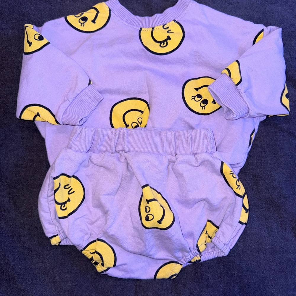 Cute Purple Baby Outfit with Yellow Smiley Faces